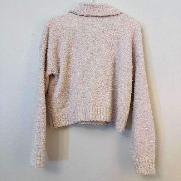 Hollister California Women's Sweater Boucle Half Zip Cowl Neck Tan Cream Small - Picture 2 of 3